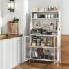 Pantry Organizers and Storage, 63.5" H Kitchen Buffet Cabinet with Hutch, Pegboard, 8 Hooks & 1 Hanging Storage Box, Standing Bakers Rack with Flip-up PC Doors, Tool-Free Assembly (White) - Image 2