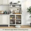Pantry Organizers and Storage, 63.5" H Kitchen Buffet Cabinet with Hutch, Pegboard, 8 Hooks & 1 Hanging Storage Box, Standing Bakers Rack with Flip-up PC Doors, Tool-Free Assembly (White) - Image 3