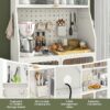 Pantry Organizers and Storage, 63.5" H Kitchen Buffet Cabinet with Hutch, Pegboard, 8 Hooks & 1 Hanging Storage Box, Standing Bakers Rack with Flip-up PC Doors, Tool-Free Assembly (White) - Image 4
