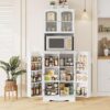 Pantry Cabinet Sets 2 Pieces, Tall Hutch Cabinet with Microwave Stand, Modern Kitchen Set Include Buffet Cabinet and Pantry Cabinet for Dining Room, White - Image 3