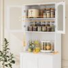Pantry Cabinet Sets 2 Pieces, Tall Hutch Cabinet with Microwave Stand, Modern Kitchen Set Include Buffet Cabinet and Pantry Cabinet for Dining Room, White - Image 4