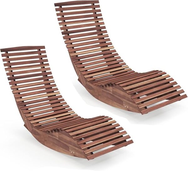 Outdoor Chaise Lounge Chair - Set of 2 Acacia Wood Outdoor Lounger