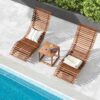 Outdoor Chaise Lounge Chair - Set of 2 Acacia Wood Outdoor Lounger - Image 2