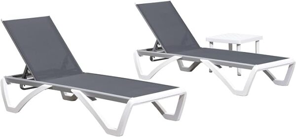 Patio Chaise Lounge Chair Set of 3 Outside Aluminum Plastic Stackable Tanning Chairs for Pool