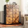 Dresser for Bedroom with 14 Drawers Tall Dressers for Bedroom Dressers & Chests of Drawers,Wooden Top,Sturdy Metal Frame, Rustic Brown, 11.8" D x 37" W x 52" H - Image 2