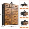 Dresser for Bedroom with 14 Drawers Tall Dressers for Bedroom Dressers & Chests of Drawers,Wooden Top,Sturdy Metal Frame, Rustic Brown, 11.8" D x 37" W x 52" H - Image 3