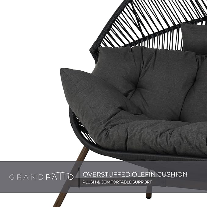 Grand patio Outdoor Modern 2-Seat Wicker Egg Chair with Cushion, Stationary Patio Loveseat Accent Chair, Grey - Image 4