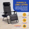 Rattan Zero Gravity Chairs Set of 2 - Adjustable Outdoor Lounge Chairs with Side Tray, Cup Holders, Removable Pillows, - Image 3