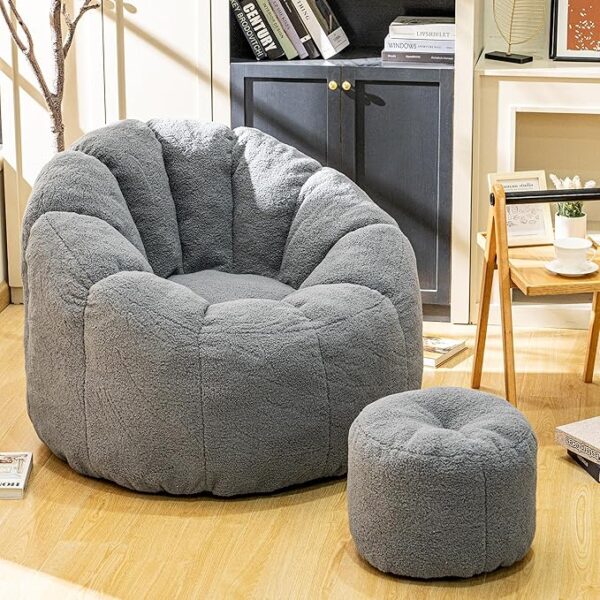 Bean Bag Chair with Ottoman, Large Bean Bag Chair & Footstool, Chaise Lounge Chair Indoor