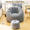 Bean Bag Chair with Ottoman, Large Bean Bag Chair & Footstool, Chaise Lounge Chair Indoor - Image 3