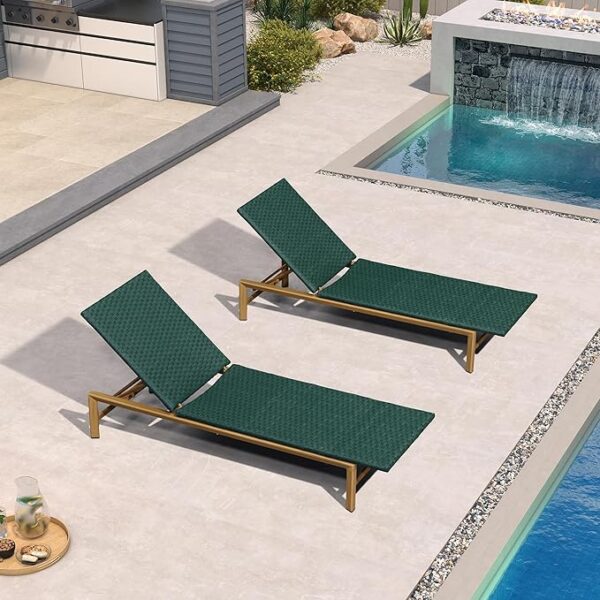 Outdoor Rattan Lounge Chair 2 Piece, Aluminum Patio Chaise Lounge with Adjustment Backrest