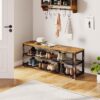 Shoe Bench, 3-Tier Shoe Rack, 39.4” Storage Entry Bench with Mesh Shelves Wood Seat, Rustic Foyer Bench for Hallway Front Door, - Image 2