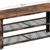 Shoe Bench, 3-Tier Shoe Rack, 39.4” Storage Entry Bench with Mesh Shelves Wood Seat, Rustic Foyer Bench for Hallway Front Door, - Image 3