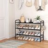 3 Tier Shoe Rack 33" Wide Metal Shoe Organizer Long Shoe Storage with 4 Side Hooks Sturdy Shoes Shelf for Front Door Entrance, Closet, Garage, Dorm, Black - Image 2