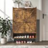Shoe Cabinet with 2 Flip Drawers, Hidden Shoe Storage Cabinet Storage for Entryway Slim, Farmhouse Shoe Organizer with Wood Legs, Narrow Shoe Rack Cabinet, Rustic Brown - Image 3