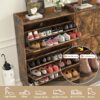 Shoe Cabinet with 2 Flip Drawers, Hidden Shoe Storage Cabinet Storage for Entryway Slim, Farmhouse Shoe Organizer with Wood Legs, Narrow Shoe Rack Cabinet, Rustic Brown - Image 4