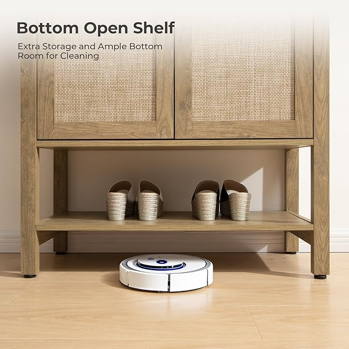 Rattan Shoe Cabinet with Storage - 5 Tier Farmhouse Boho Shoe Organizer Storage Cabinet with Shelves & Doors - Image 4