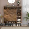 Shoe Cabinet, Shoe Storage Cabinet with 2 Flip Drawers & Side Cabinet, Narrow Shoe Cabinet with Doors - Image 3