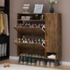 Shoe Cabinet, Shoe Storage Cabinet with 2 Flip Drawers & Side Cabinet, Narrow Shoe Cabinet with Doors - Image 4