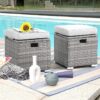2 Piece Outdoor Patio Ottomans,All-Weather Grey PE Rattan Wicker Ottoman with Storage - Image 3