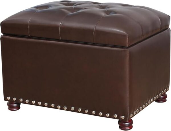 24 Inch Storage Ottoman Leather Bench Foot Rest Stool for Bedroom Living Room,Brown