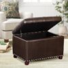 24 Inch Storage Ottoman Leather Bench Foot Rest Stool for Bedroom Living Room,Brown - Image 2