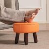 Foot Stool Round Pouf Ottoman, Leather Foot Rest with Non-Skid Wooden Legs - Image 2