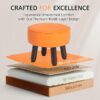 Foot Stool Round Pouf Ottoman, Leather Foot Rest with Non-Skid Wooden Legs - Image 3
