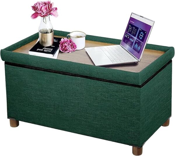 30 Inches Storage Ottoman Bench, Storage Bench with Wooden Legs for Living Room