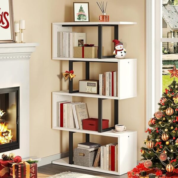 5-Tier Bookshelf, S-Shaped Z-Shelf Bookshelves and Bookcase