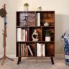 Cube Bookshelf 3 Tier Mid-Century Rustic Brown Modern Bookcase with Legs,Retro Wood Bookshelves Storage Organizer Shelf - Image 3