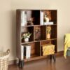 Cube Bookshelf 3 Tier Mid-Century Rustic Brown Modern Bookcase with Legs,Retro Wood Bookshelves Storage Organizer Shelf - Image 4