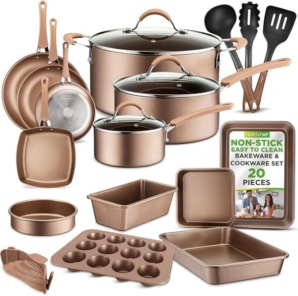 20 Piece Professional Home Kitchen Cookware and Bakeware, Pots and Pans Set Non Stick Kitchenware