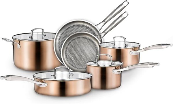 Country Kitchen Cookware Sets - 10 Pc. Pots and Pans Set, Tri-Ply Stainless Steel Mirror Polish Finish