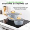 22-Piece Cookware and Bakeware Set | Professional Home Kitchen Collection with Multi-Sized Pots, Pans, Non stick and Heat-Resistant Tools (Moon Grey Marble) - Image 2