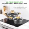 22-Piece Black Marble Non-Stick Cookware and Bakeware Set - Professional Home Kitchen Collection with Multi-Sized Pots, Pans, and Heat-Resistant Tools - Image 2
