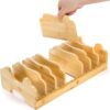 Bamboo Pot Lid Organizer, Pot Lid Holder Organizer Kitchen Countertop Carbinet Storage Rack with 7 Adjustable Dividers for Pot Lids, Pans, Cutting Boards, Baking Sheets, Dinner Plates - Image 3