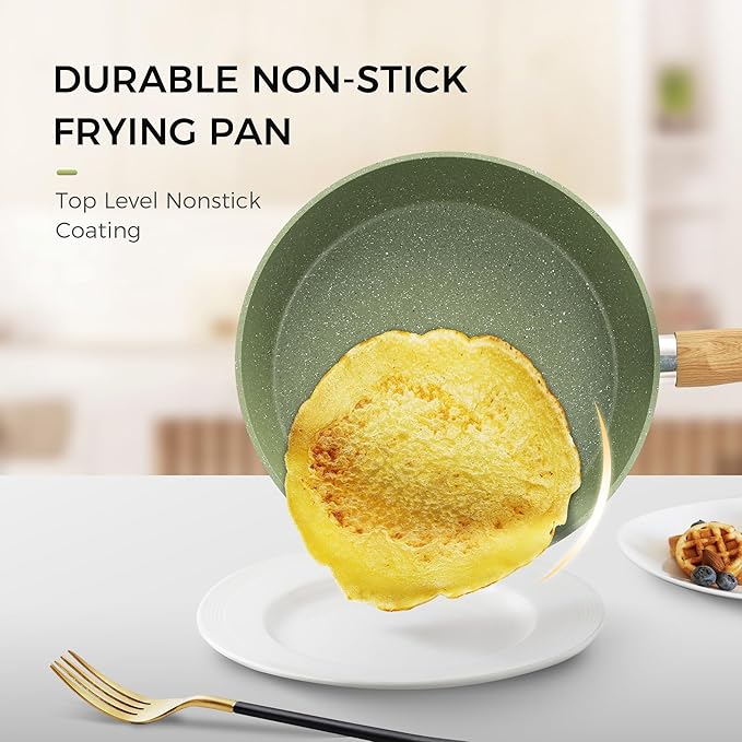 17 Piece Pots and Pans Set Non Stick, Kitchen Cookware Sets with Nonstick Granite Stone Coating, Suitable for Induction Cooktops, Green - Image 3