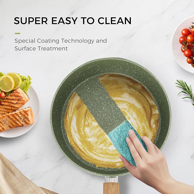 17 Piece Pots and Pans Set Non Stick, Kitchen Cookware Sets with Nonstick Granite Stone Coating, Suitable for Induction Cooktops, Green - Image 4