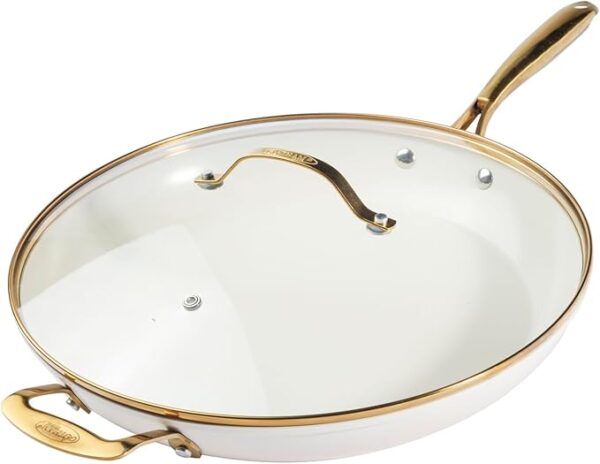 14 Inch Non Stick Frying Pans Nonstick Frying Pan, Nonstick Pan with Lid, Cooking Pan, Nonstick Skillet, Non Stick Pan, Cream White