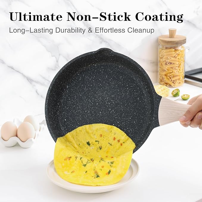 Nonstick Frying Pan Set, 3 Piece Skillet, Granite Cooking Pan, Egg Pan Omelet Pan, Healthy Stone Cookware Chef's Pan, PFOA Free, Induction Compatible (8 Inch, 9.5 Inch, 11 Inch) - Image 2