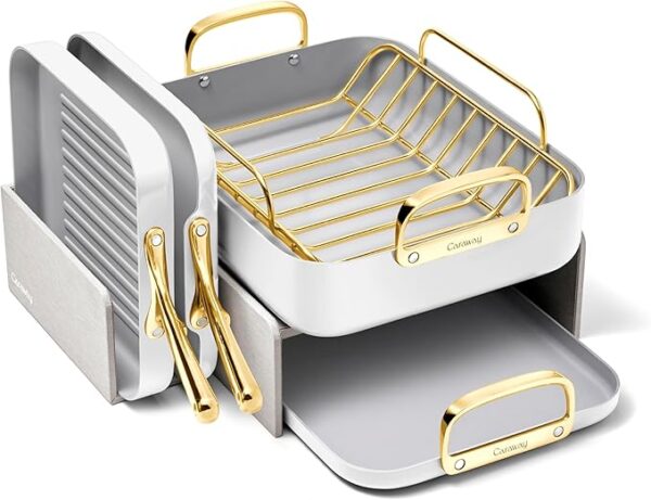 Square Cookware Set - Square Pans Set - Perfect for Griddling, Toasting, Searing, Roasting, and More - Non-Stick Ceramic Coated Pans - Non Toxic, PTFE & PFOA Free - White