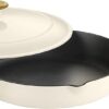 Enameled Cast Iron Skillet with Lid, 12-inch Frying Pan, Latte with Gold Knob - Image 2