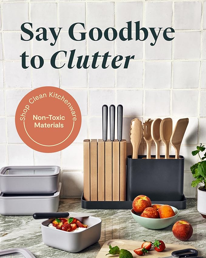 14-Piece Kitchen Prep Set - Kitchen Knife Set & Wooden German Steel Blades & FSC-Certified Birch Wood - Non-Toxic Materials - Includes Organizer - Mist - Image 2