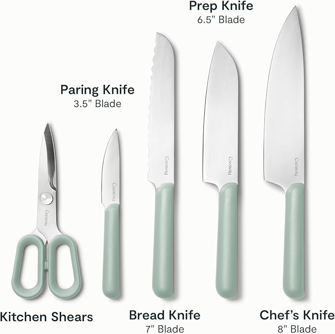 14-Piece Kitchen Prep Set - Kitchen Knife Set & Wooden German Steel Blades & FSC-Certified Birch Wood - Non-Toxic Materials - Includes Organizer - Mist - Image 3