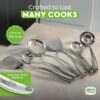 Stainless Steel Utensil Tools Set with Organized Holder Stand - Spatula, Spaghetti Server, Draining spoon - Image 3