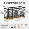 Extra Large Kitchen Utensil Holder with 4 Compartments for Countertop, Kitchen Cooking Utensil Holder Organizer with Wooden Base - Image 2