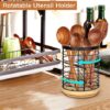 Utensil Holder for Kitchen Counter, Large Cooking Utensil Holder, Black Metal+Bamboo Base Utensil Holder - Image 3