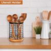 Utensil Holder for Kitchen Counter, Large Cooking Utensil Holder, Black Metal+Bamboo Base Utensil Holder - Image 4
