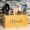 Bamboo Kitchen Utensil Holder |3 Compartments 12in x 5in x 7in Wooden Utensil Holder - Image 2